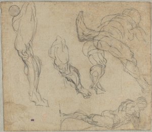 Figurer og ben, 1575-80 (svart kritt på lagt papir) av Jacopo Robusti Tintoretto