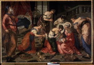 La nativite de Saint Jean Baptiste (Døperen Johannes fødsel). Maleri av Tintoretto (Jacopo Robusti kalt Tintoretto av Jacopo Robusti Tintoretto