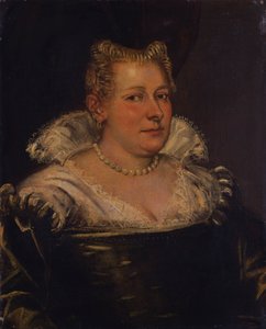 Portrett av en dame, bystelengde i en grønn kjole med hvit krage av Jacopo Robusti Tintoretto
