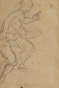 Sittende mann sett nedenfra (svart kritt på papir) (verso) (se 160812 for recto) av Jacopo Robusti Tintoretto
