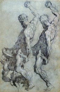 Studie av figurer av Jacopo Robusti kjent som Tintoretto (1518-1594), tegning i svart blyant og kull av Jacopo Robusti Tintoretto