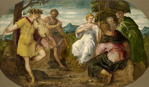 Den musikalske konkurransen mellom Apollo og Marsyas, ca 1545. av Jacopo Robusti Tintoretto