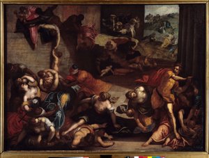 Massakren av det uskyldige maleriet av Jacopo Robusti dit le Tintoret ou Il Tintoretto (1518-1594) 1500-tallet Søn. 1,34x1,86 m Rennes, Musee des Beaux Arts. av Jacopo Robusti Tintoretto