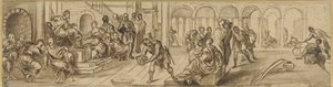 Salomo og dronningen av Saba, ca. 1600 (penn på papir) av Jacopo Robusti after Tintoretto
