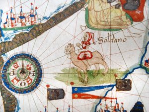En arabisk handelsmann på en kamel, detalj fra et renessansekart over Europa, Jacopo Russo (etter) 1528 av Jacopo Russo