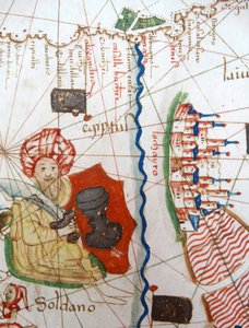 Egypt og Rødehavet detalj fra et renessansekart over Europa, Jacopo Russo (etter) 1528