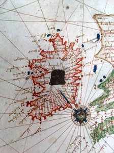 Irland, detalj fra et renessansekart over Europa, Jacopo Russo (etter), 1528