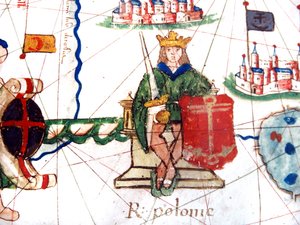 detalj av kongen av Polen fra et renessansekart over Europa, Jacopo Russo (etter), 1528 av Jacopo Russo