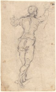 En strittende ungdom med armene hevet, sett bakfra av Jacopo Tintoretto