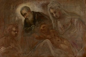 Den hellige familie med den unge døperen Johannes av Jacopo Tintoretto