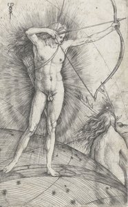 Apollo med pil og bue på himmelkloden og Diana med hjort, 1503-5 av Jacopo de Barbari