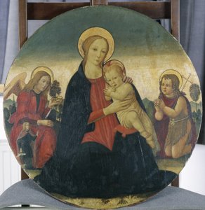 Madonna og barn med erkeengelen Raphael og St. John, ca. 1490 (tempera på poppeltre)