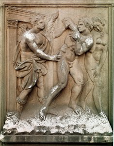Adam og Eva jakter på det jordiske paradis lavpreget marmor av Jacopo Della Quercia (1374 / 8-1438) 1430-1435 Dim.86x68 cm Bologna Church of San Petronio