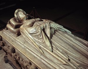Ligger av Ilaria del Carretto (1379-1405), kone til Paolo Guinigi (1376-1432) italiensk politiker (Begravelsesmonument til Ilaria del Carretto, kone til Paolo Guinigi) Marmorskulptur av Jacopo della Quercia (1371 / 74-1438-) 14068 1407 Lucca (Lucca), kated