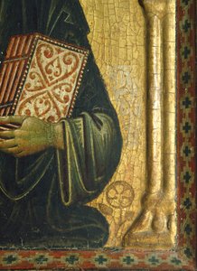 Forløseren med Madonnaen og de hellige, av Meliore Toscano eller Meliore di Jacopo (ca 1255-1285), tempera og gull på panel, 85x210 cm, Detalj