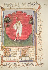 Fr 13091 f.106 Dåren, fra 'Psalter of Jean de Berry', ca. 1386