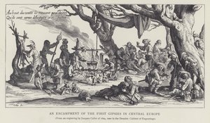 Et leirsted for de første sigøynerne i Sentral-Europa (litho) av Jacques (after) Callot
