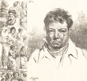 Selvportrett og andre hoder, 1819 (litografi) av Jacques Antoine Marie Lemoine