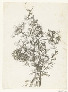 Bukett med anemoner, en hyasint og delphiniums Diverse Fleurs mises en Boucquets (serietittel) av Jacques Bailly (I)