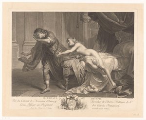 Josef motstår Potifars hustrus fristelse Le chaste Joseph (tittel på objekt) av Jacques Beauvarlet