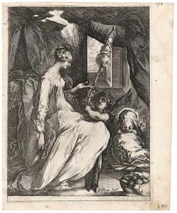 Jomfruen og barnet med distaff og en engel av Jacques Bellange