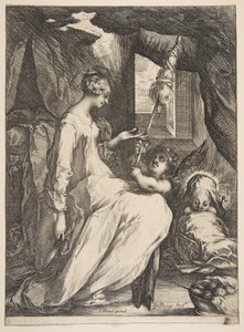 Jomfru og barn med en engel, 1612-16. av Jacques Bellange