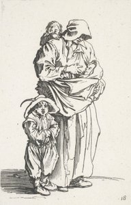 En mor og hennes tre barn, fra The Beggars (La mere et ses trois enfants) av Jacques Callot
