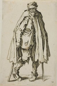 Beggar Leaning on a Stick, plate nitten fra The Beggars av Jacques Callot