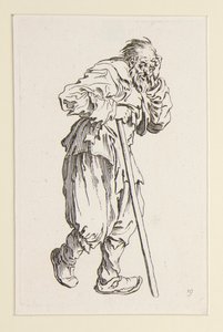Tigger støttet opp på en pinne, fra The Beggars av Jacques Callot