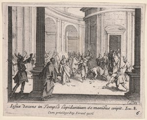 Kristus blir steinet fra tempelet av Jacques Callot