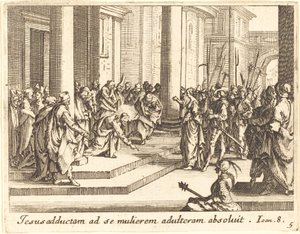 Kristus og kvinnen tatt i utroskap, 1635. av Jacques Callot