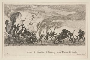 Slåss? barrieren, inngangen til Monsieur de Couvonge og Monsieur de Chalabre av Jacques Callot