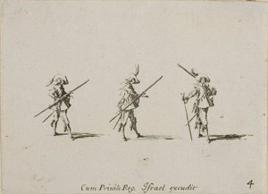 Drill med musketten, tallerken fire fra The Military Exercises av Jacques Callot