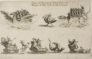 Inntreden av Monseigneur Henry de Lorraine, Marquis de Moy, under navnet Pirandre, fra The Combat at the Barrier av Jacques Callot
