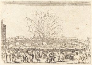 Fyrverkeri på Arno, Firenze av Jacques Callot