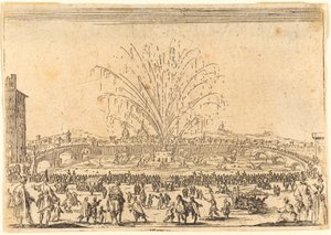 Fyrverkeri på Arno, Firenze av Jacques Callot