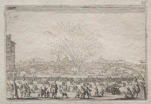 Fyrverkeri på Arno, ca. 1622. av Jacques Callot