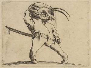 Den maskerte mannen med krokede ben, fra Varie Figure ..., 1616-22. av Jacques Callot