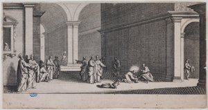 Den store pasjonen, Fotvaskingen. Første blad i en serie på 7 blad (Lieure 281, Meaume 12) av Jacques Callot