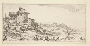 La chasse au cerf (Hjortejakt nær herregården), fra Landscapes for Giovanni de Medici av Jacques Callot