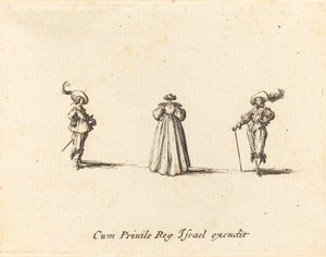 Lady sett bakfra, og to herrer, sannsynligvis 1634. av Jacques Callot