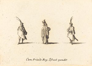 Dame i lang kappe, og to herrer av Jacques Callot