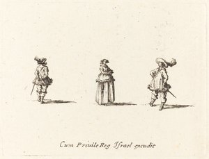 Dame med armene foldet, og to herrer av Jacques Callot