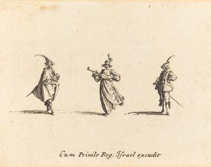 Dame med strykeinstrument, og to herrer av Jacques Callot