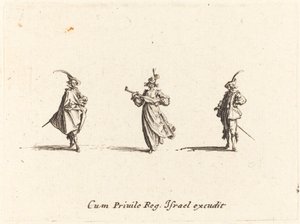 Dame med strykeinstrument, og to herrer av Jacques Callot