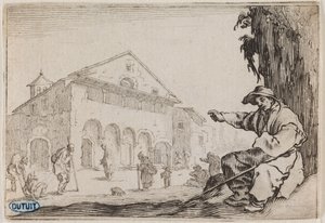 Innfallene, Hospitset. Trettiåttende nummer i serien på 50 trykk gravert i Nancy (Lieure 465, Meaume 843) av Jacques Callot