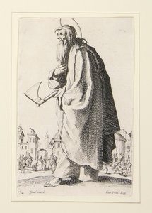 De store apostlene står, som representerer Frelseren, den salige og de hellige apostlene Maria av Jacques Callot