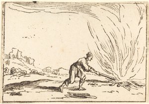 Mann som deltar i en brann av Jacques Callot