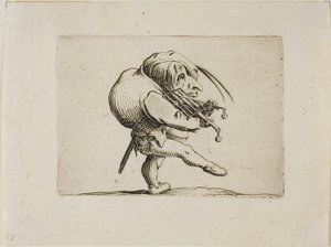 Man Playing a Grill as a Fiolin, fra Varie Figure Gobbi av Jacques Callot