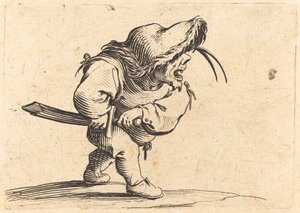 Mann som forbereder seg på å trekke sverdet sitt av Jacques Callot